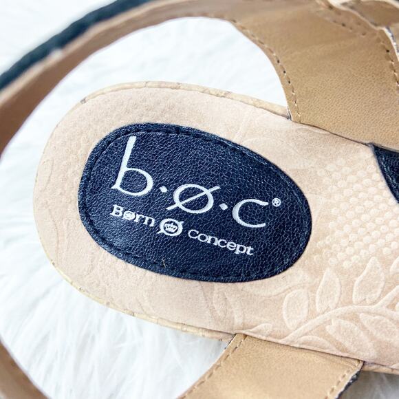 BOC Born Concepts 7 Women's Black Leather Floral Wedge Heel Ankle Strap Sandal - Picture 11 of 14